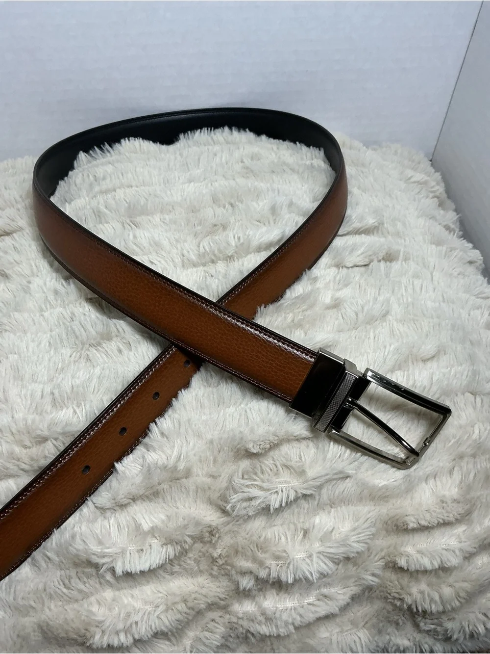 Men’s Classic Brown Bonded Leather Dress Belt Size 32/80 Silver Buckle NWOT